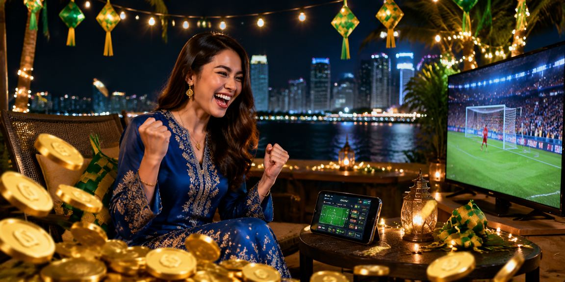 Pengguna wanita Malaysia dalam baju kurung menggunakan platform pertaruhan inz9 di Pulau Pinang